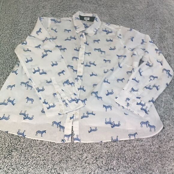 CROWN & IVY 2X White /Blue Zebra Print Button Up Shirt - Picture 1 of 11